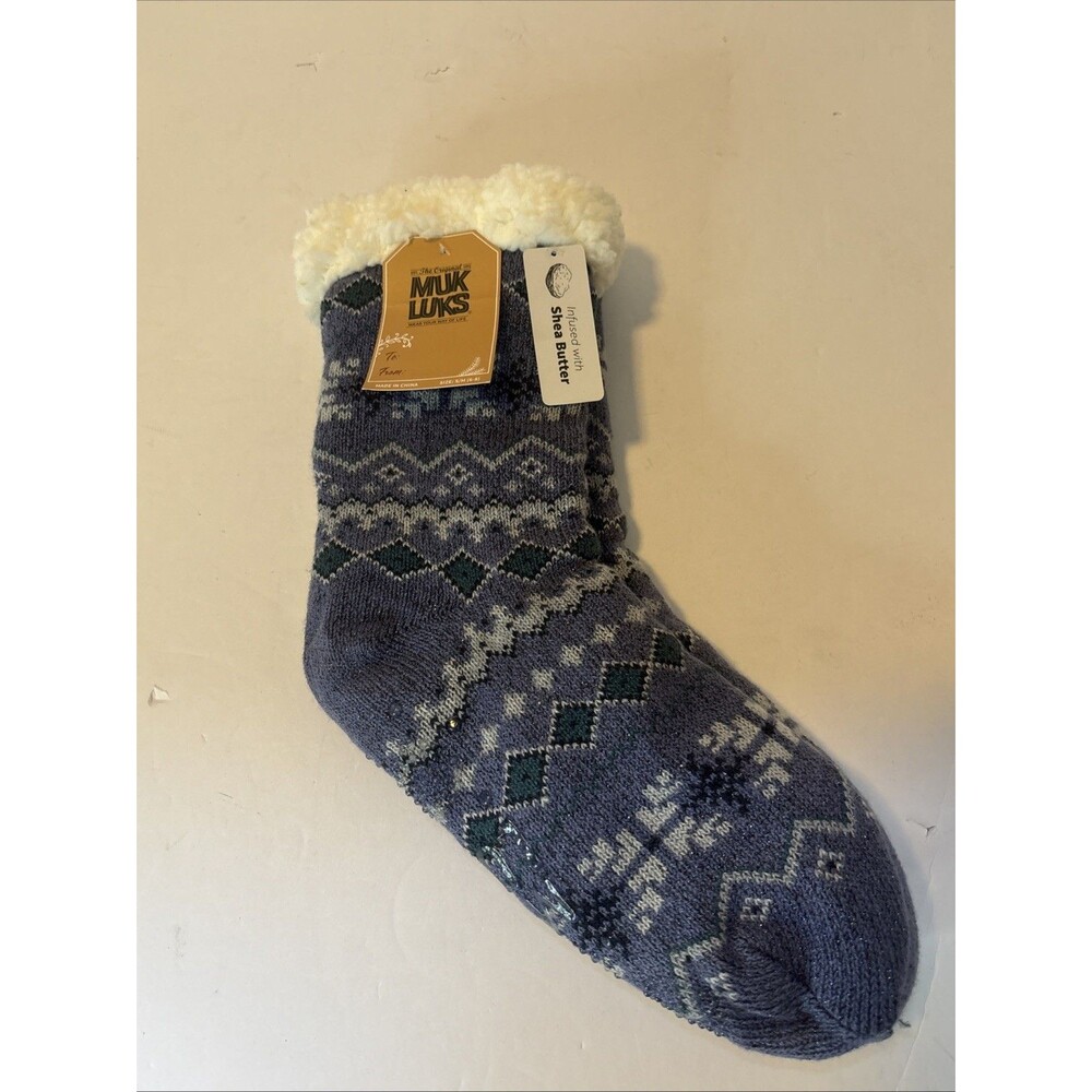 The Original Muk Luks Cabin Socks with Soft Fleece & Grips Size S/M 6-8) New